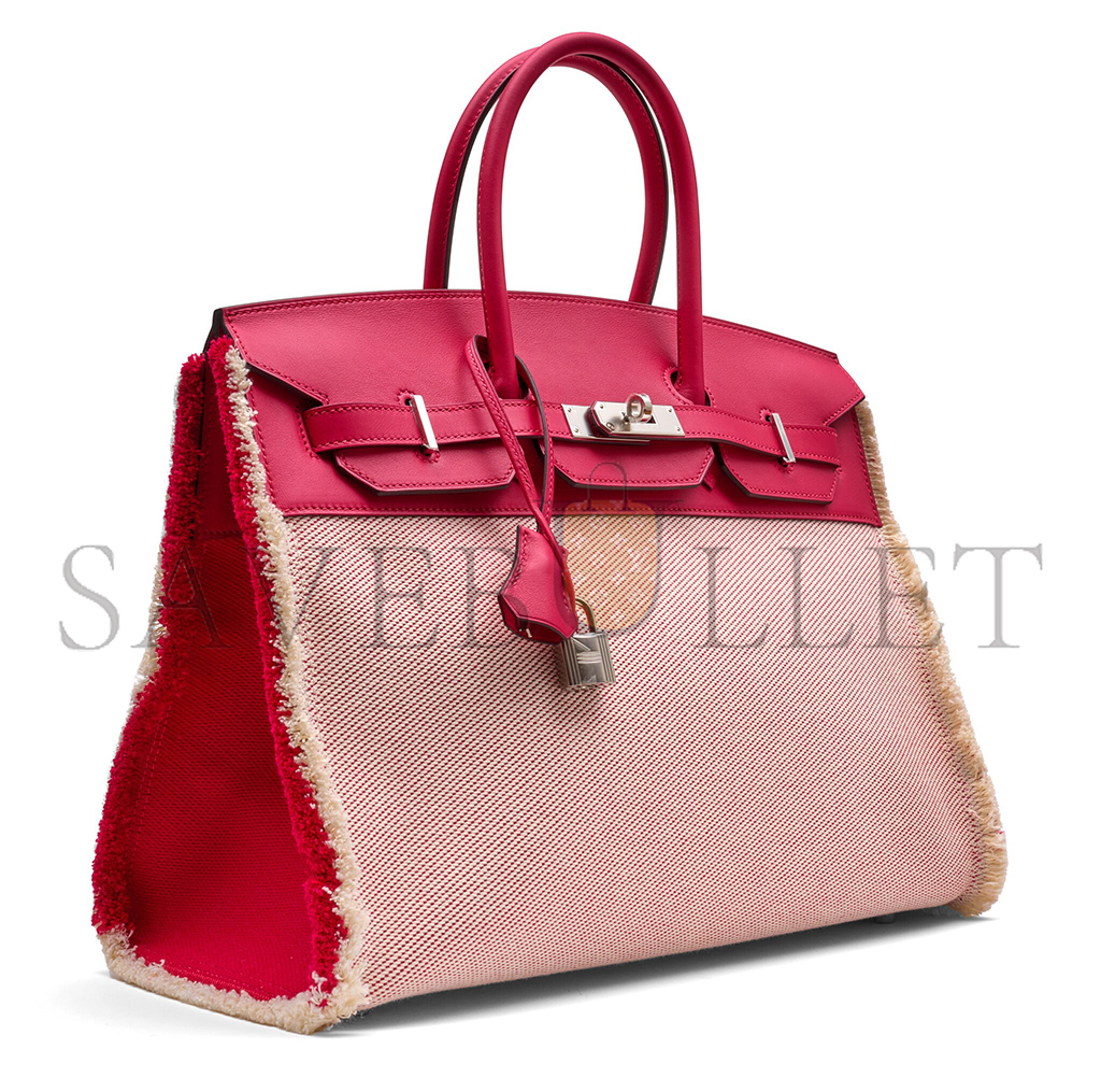 H**mes master birkin 35 swift leather case raspberry canvas tassels silver buckle h082686ck26 (35*25*18cm)